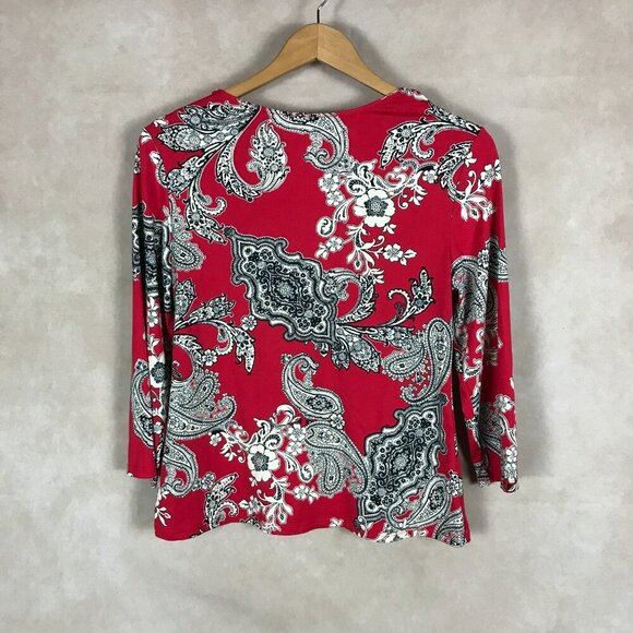 LINEA DONATELLA Red Paisley Lace Trim Pajama Shirt Size Medium - Picture 10 of 10